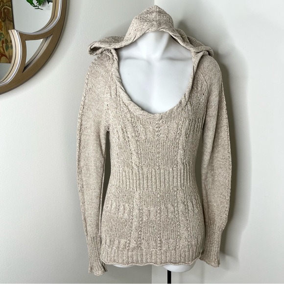 DKNY Hooded Tan Cream Scoop Neck Sweater M - Picture 1 of 5